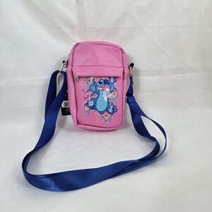 Disney Pink Lilo Stitch Sliding In Space Blue Adjustable Strap Zip Crossbody NEW